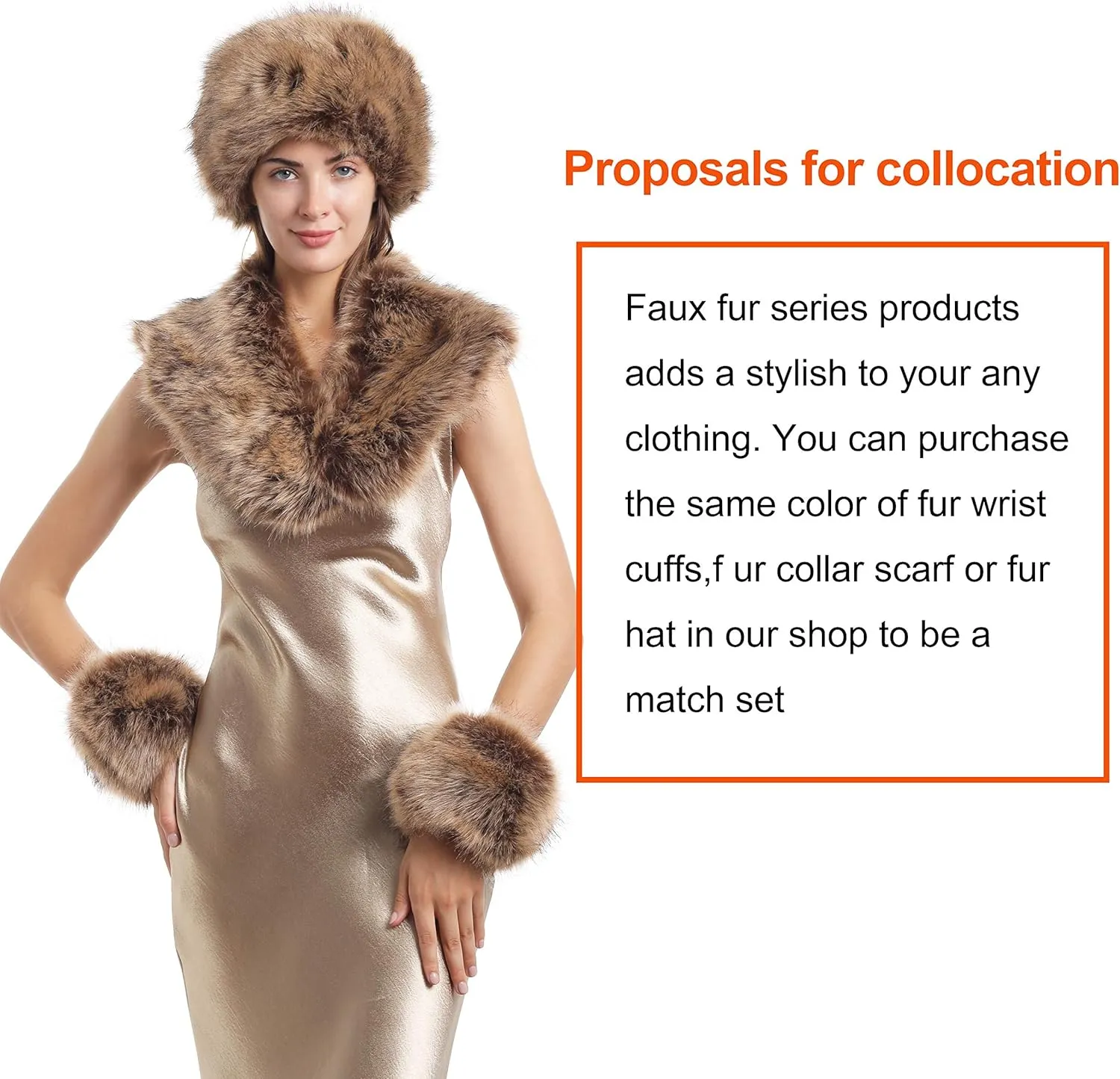 LA CARRIE Women's Faux Fur Hat for Winter with Stretch Cossack Russian Style White Warm Cap