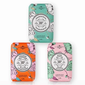 La Chatelaine Luxury Bar Soap | Natural Shea Formula | 7 oz (Orange Blossom, Gardenia, Rose Acacia, Set of 3)