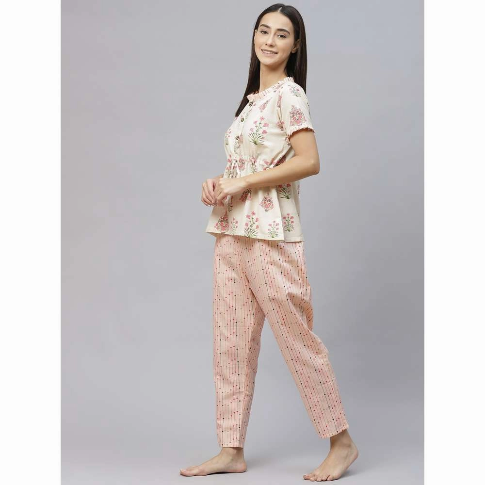 Laado Pink Floral Print Night Suit (Set of 2)
