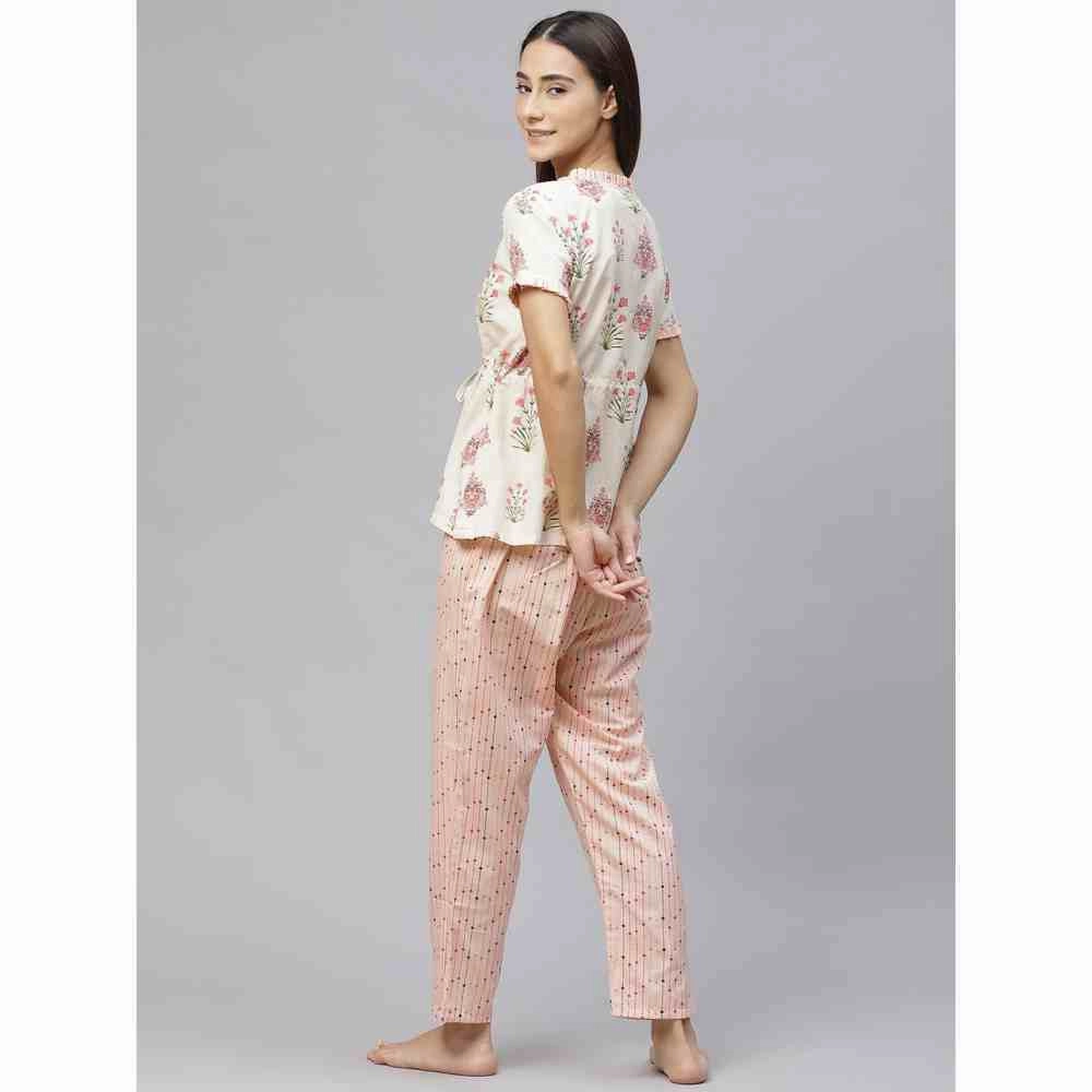 Laado Pink Floral Print Night Suit (Set of 2)