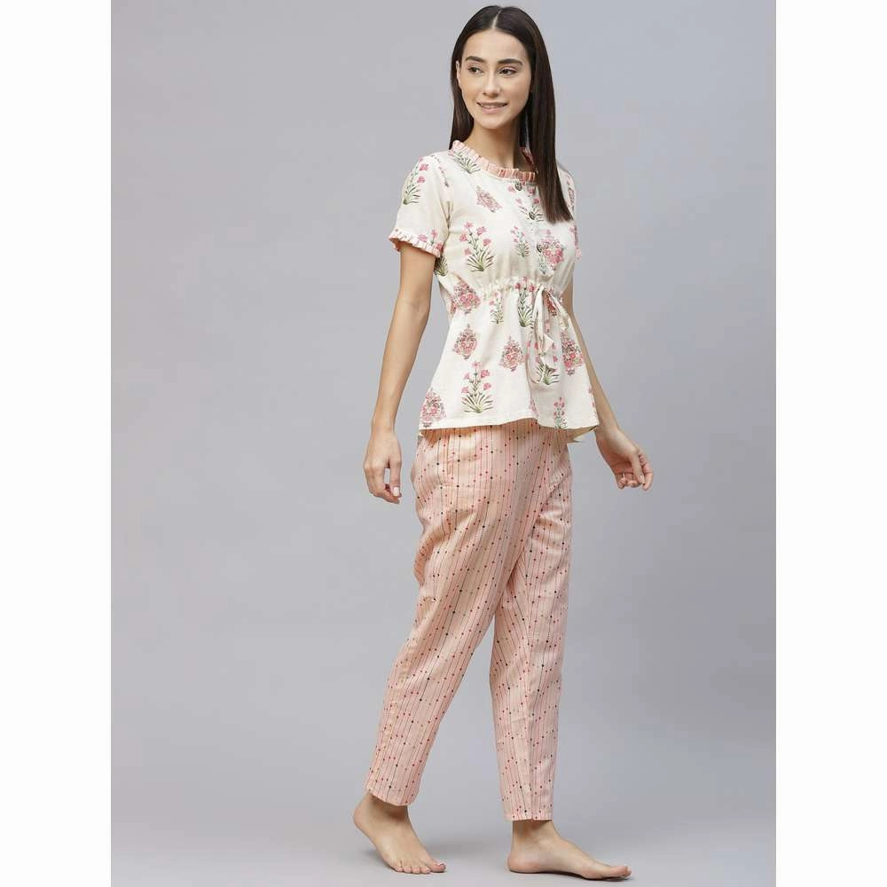 Laado Pink Floral Print Night Suit (Set of 2)