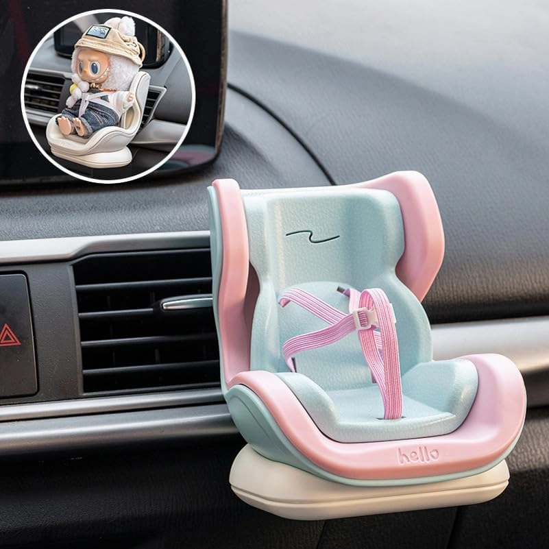 Labubu Compatible Car Safety Seat Model – OB11 Doll Display Stand for Vehicle or Desktop Decoration, Collectible Toy Accessories (Grey)