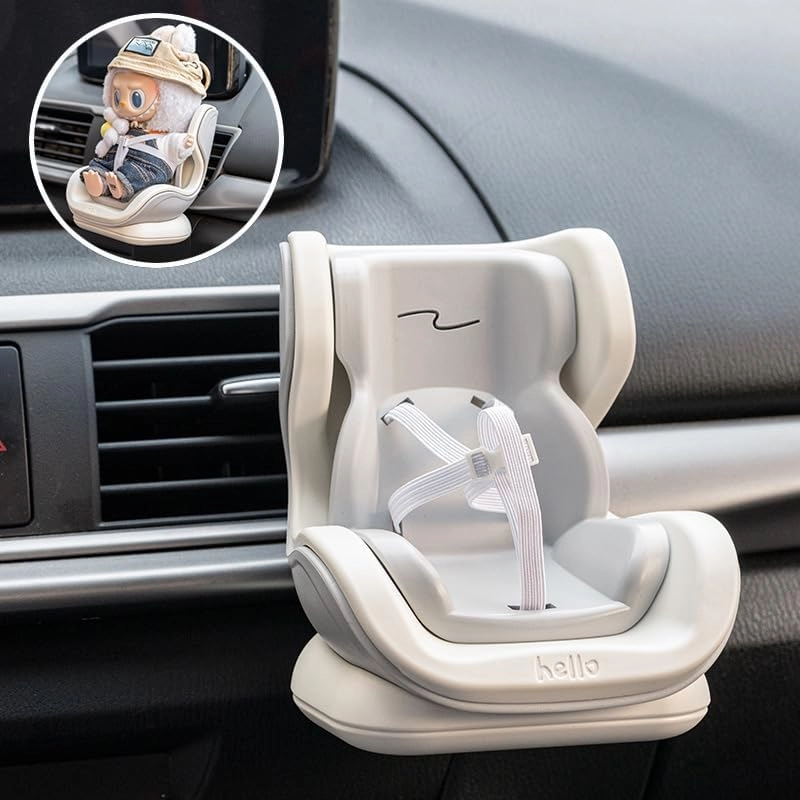 Labubu Compatible Car Safety Seat Model – OB11 Doll Display Stand for Vehicle or Desktop Decoration, Collectible Toy Accessories (Grey)