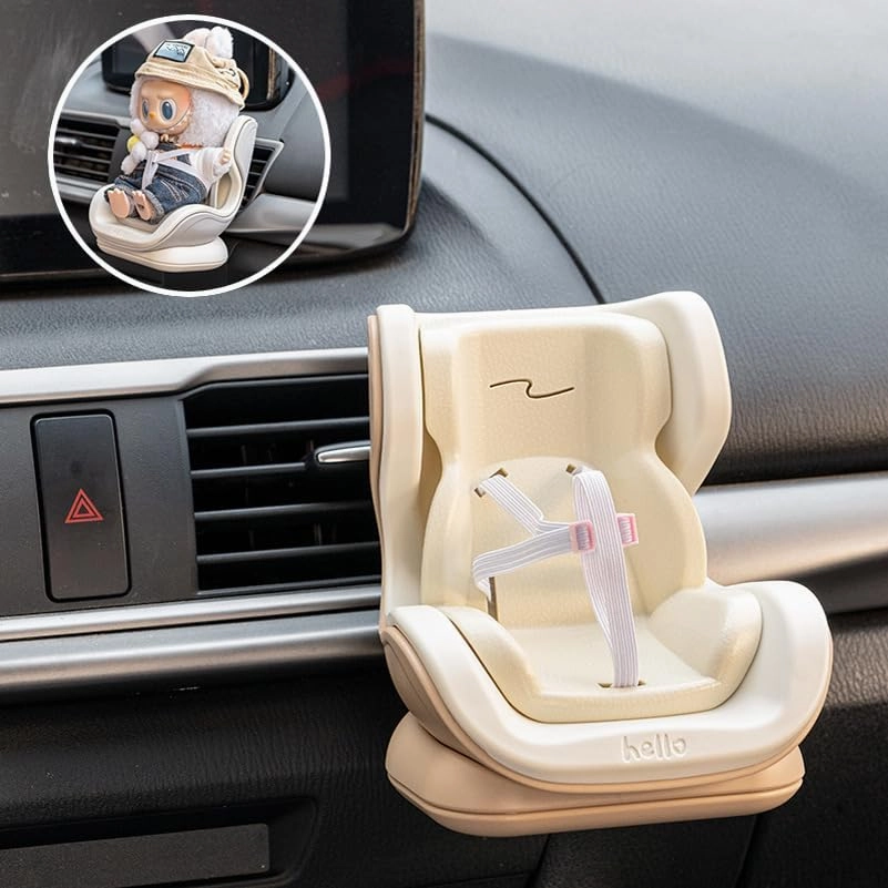 Labubu Compatible Car Safety Seat Model – OB11 Doll Display Stand for Vehicle or Desktop Decoration, Collectible Toy Accessories (Grey)