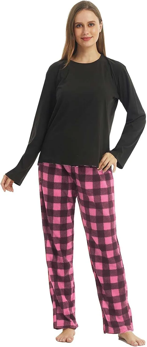 LANBAOSI Buffalo Plaid Pajamas Fleece Pajama Sets 2 Piece Long Sleeve Sleepwear Christmas Pajamas Women Ultra-Soft Pijamas