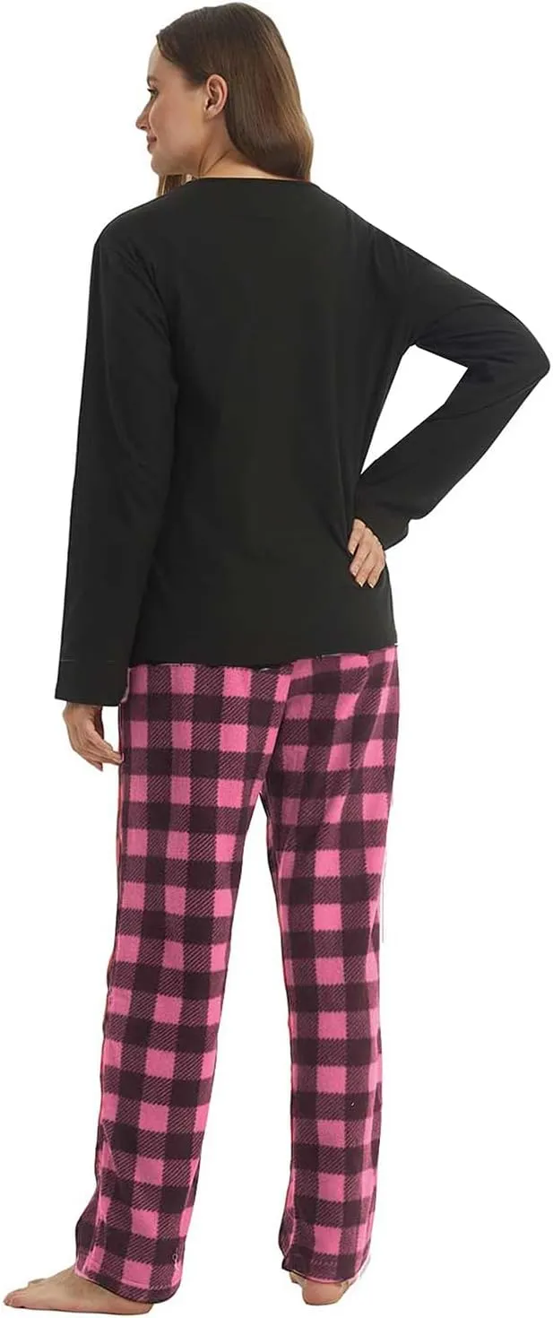 LANBAOSI Buffalo Plaid Pajamas Fleece Pajama Sets 2 Piece Long Sleeve Sleepwear Christmas Pajamas Women Ultra-Soft Pijamas