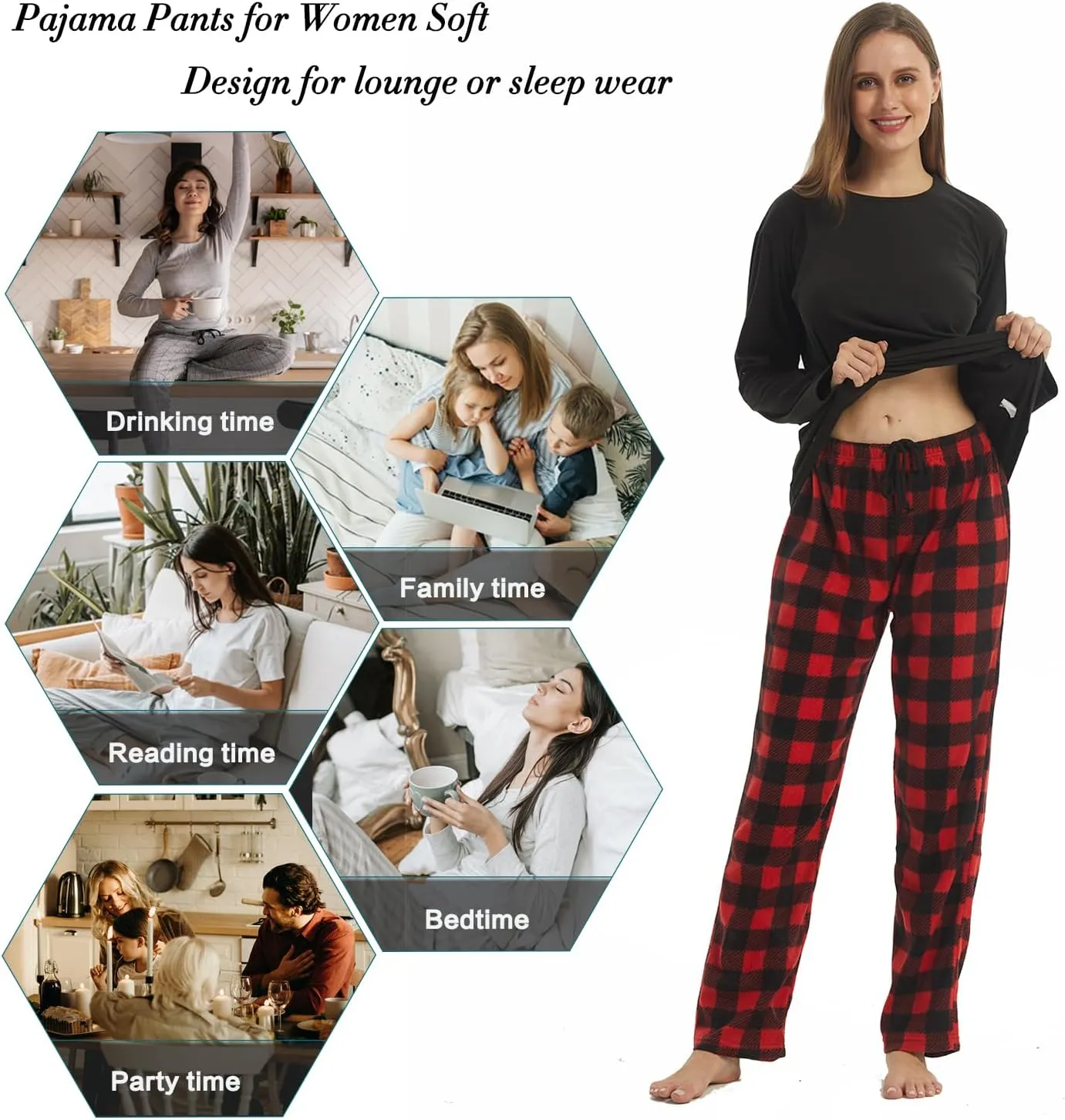 LANBAOSI Buffalo Plaid Pajamas Fleece Pajama Sets 2 Piece Long Sleeve Sleepwear Christmas Pajamas Women Ultra-Soft Pijamas