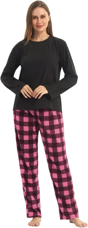 LANBAOSI Buffalo Plaid Pajamas Fleece Pajama Sets 2 Piece Long Sleeve Sleepwear Christmas Pajamas Women Ultra-Soft Pijamas