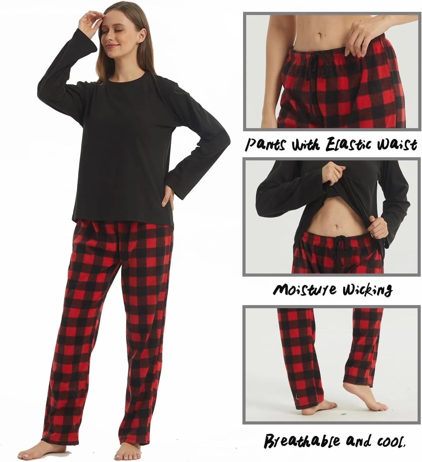 LANBAOSI Buffalo Plaid Pajamas Fleece Pajama Sets 2 Piece Long Sleeve Sleepwear Christmas Pajamas Women Ultra-Soft Pijamas