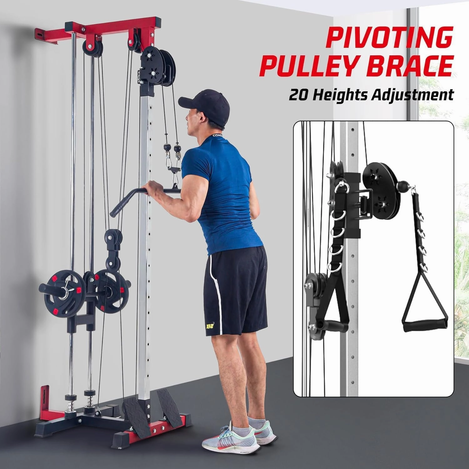LAT Pull Down Machine - Wall-Mounted Cable Workout Machine 400Lbs Weight Capacity, Dual Pulley System, 20 Height Adjustments, Compact Home Gym Cable Machine for Full Body Workout