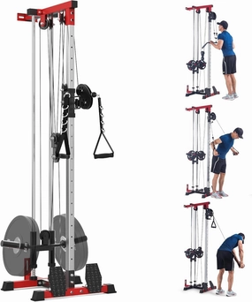 LAT Pull Down Machine - Wall-Mounted Cable Workout Machine 400Lbs Weight Capacity, Dual Pulley System, 20 Height Adjustments, Compact Home Gym Cable Machine for Full Body Workout