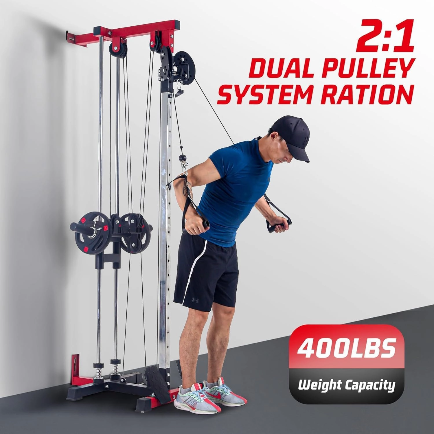 LAT Pull Down Machine - Wall-Mounted Cable Workout Machine 400Lbs Weight Capacity, Dual Pulley System, 20 Height Adjustments, Compact Home Gym Cable Machine for Full Body Workout