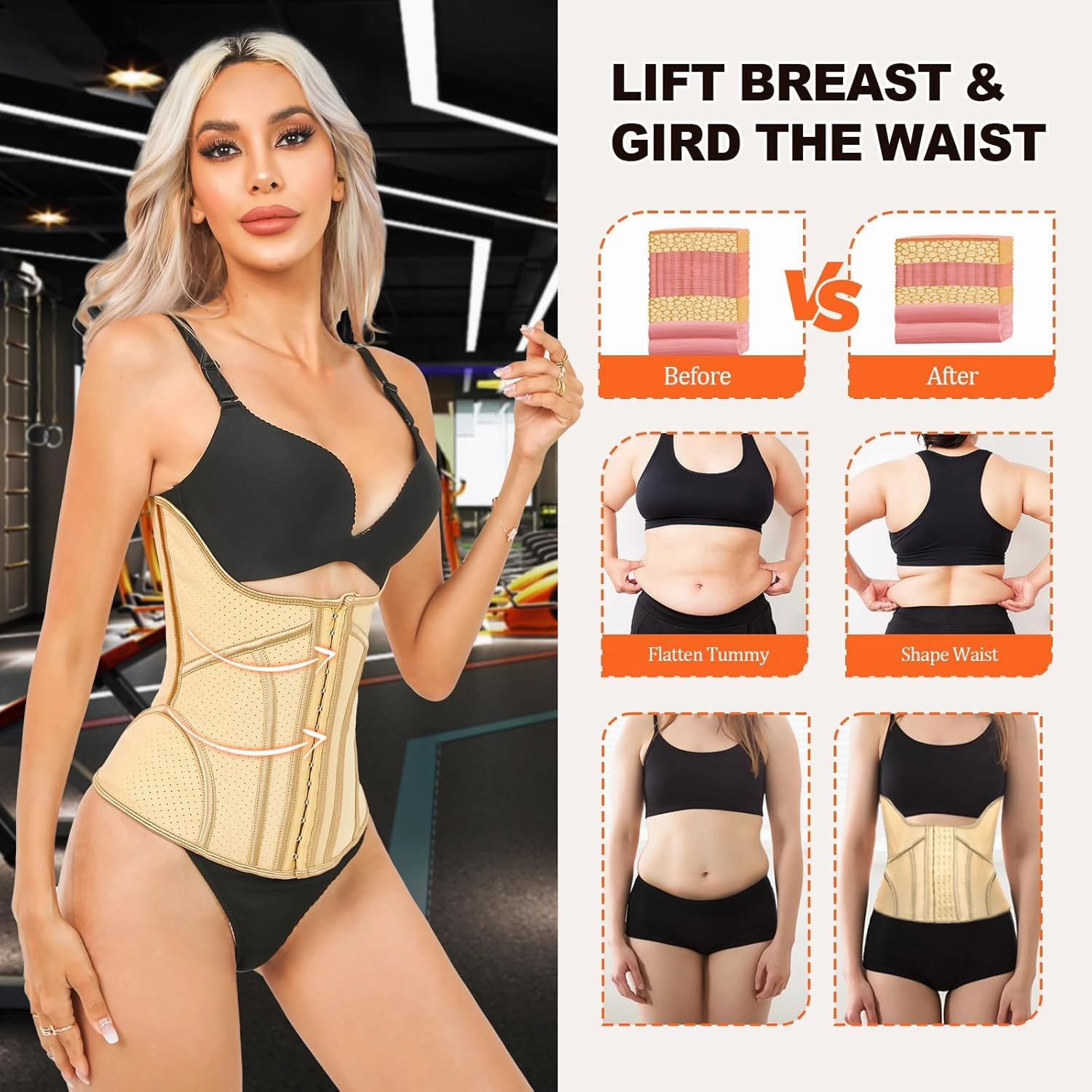 Latex Waist Trainer for Women Waist Cincher Corset for Tummy Control Underbust Sports Workout Hourglass Body Shaper