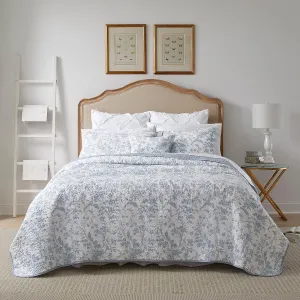Laura Ashley- King Quilt Set, Cotton Reversible Bedding Set with Bonus Pillow Cover, All Season Cottage Home Décor (Amberley Blue, King)