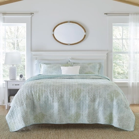 Laura Ashley - Queen Quilt Set, Reversible Cotton Bedding with Matching Shams, Pre-Washed Home Decor for Added Softness (Saltwater Blue, Queen)