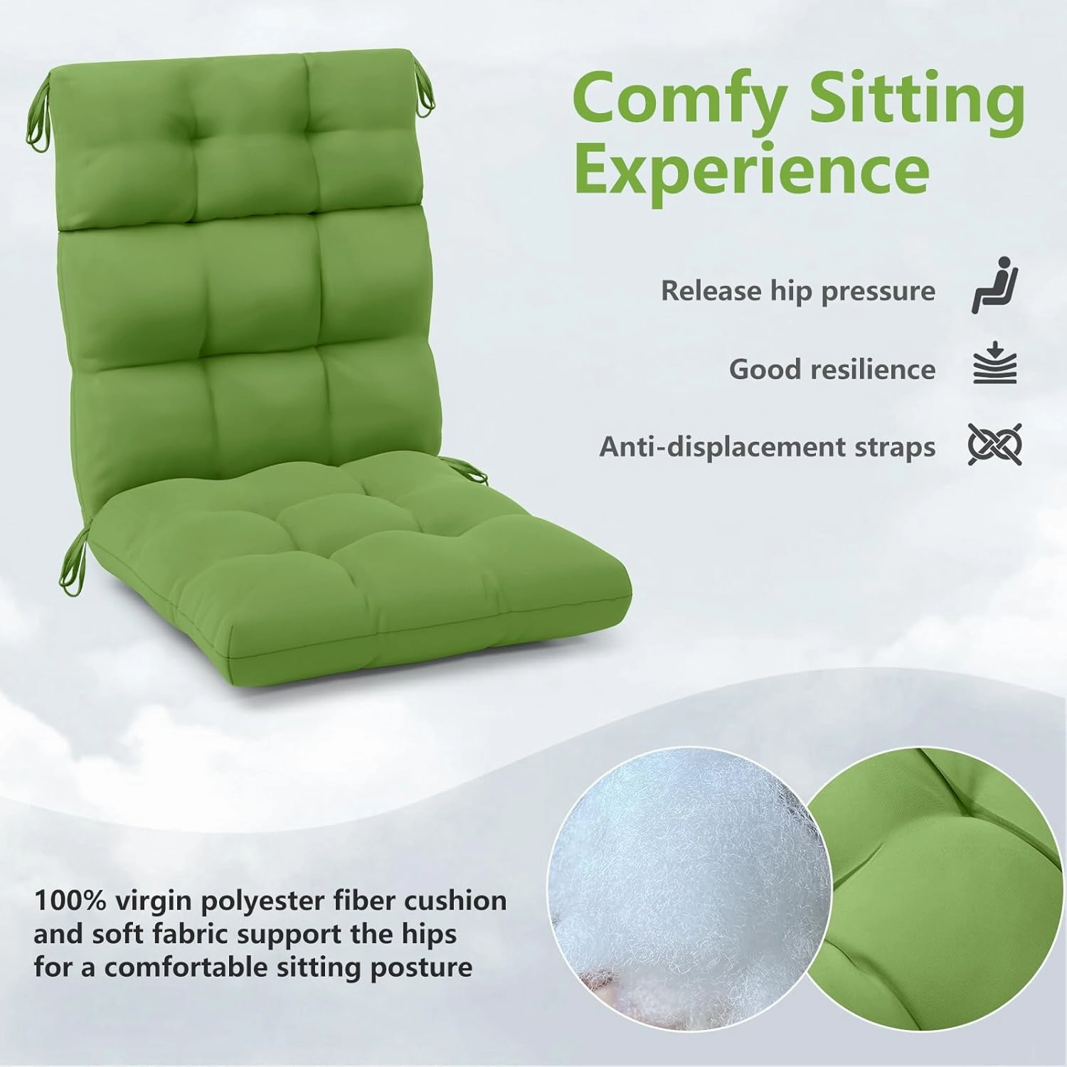 Lawn Chair Cushion Non Slip Patio Adirondack Chair Cushions Water Repellent Indoor Back and Seat Cushion for Desk Chair, Dining Chairs Fade-Resistant Good For Patio Decorations Outdoor Chair
