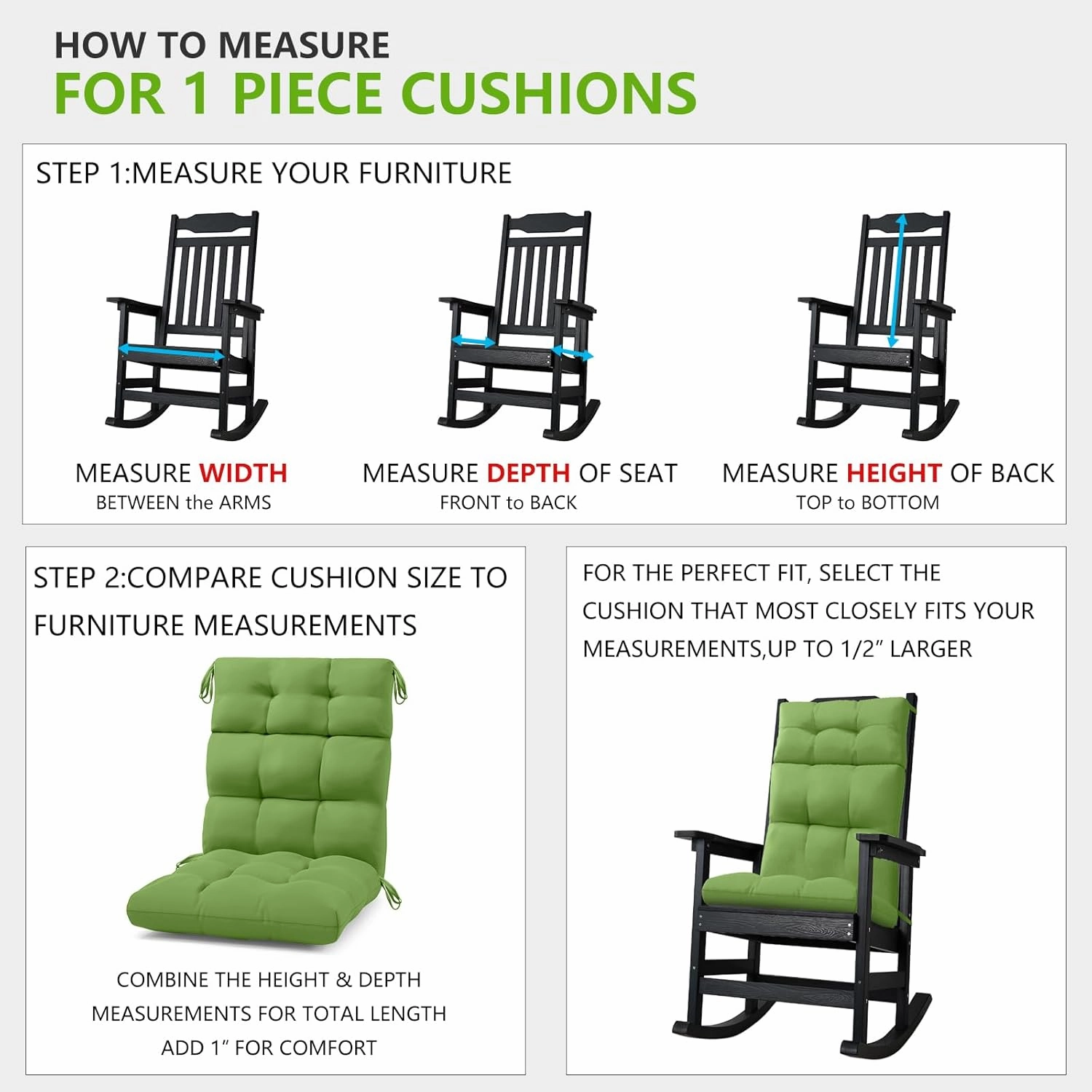 Lawn Chair Cushion Non Slip Patio Adirondack Chair Cushions Water Repellent Indoor Back and Seat Cushion for Desk Chair, Dining Chairs Fade-Resistant Good For Patio Decorations Outdoor Chair