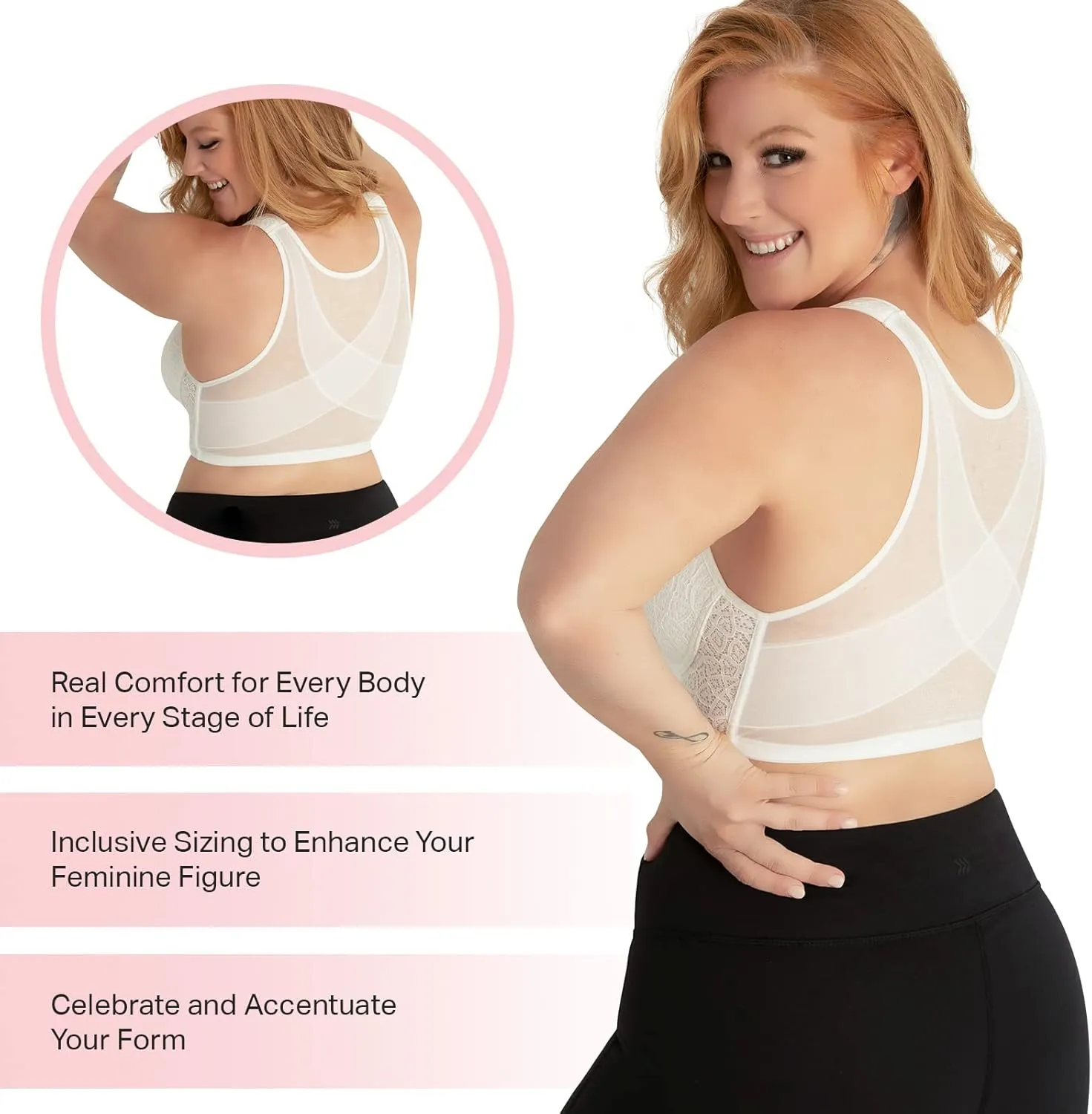 LEADING LADY, The Nora, Front-Closure Bra for Women, Lace Design, All Day Support, Wireless Band, Padded Cups, Mesh Back