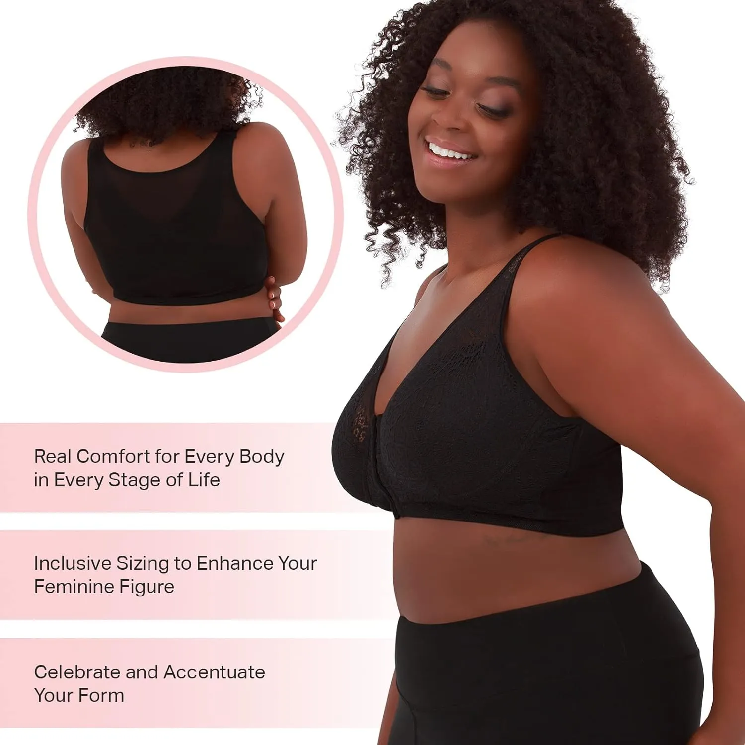 LEADING LADY, The Nora, Front-Closure Bra for Women, Lace Design, All Day Support, Wireless Band, Padded Cups, Mesh Back