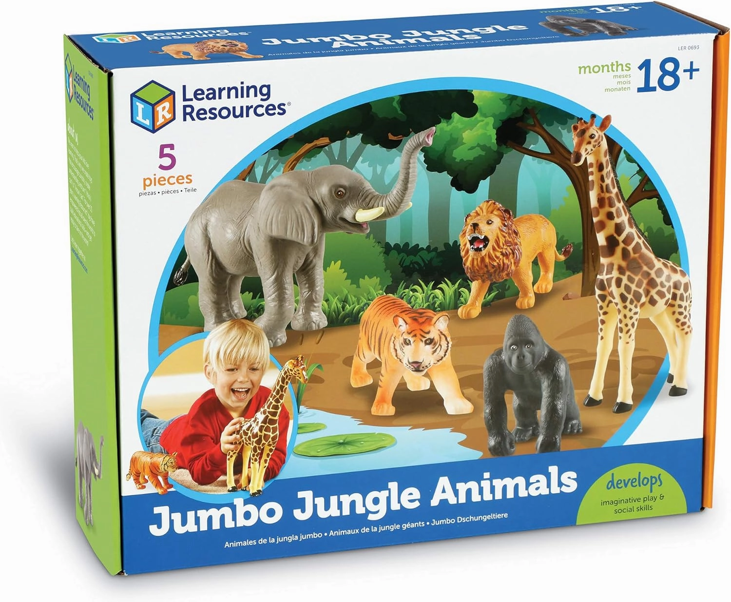 Learning Resources Jumbo Jungle Animals, Animal Toys for Kids, Safari Animals, 5 Pieces, Ages 18 months 