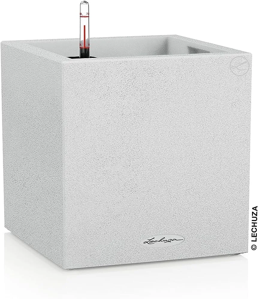 Lechuza 13707 Canto Stone 30 Low Self-Watering Planter for Indoor and Outdoor Use, 12" x 12" x 12", White
