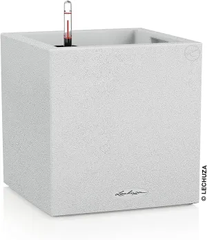 Lechuza 13707 Canto Stone 30 Low Self-Watering Planter for Indoor and Outdoor Use, 12" x 12" x 12", White