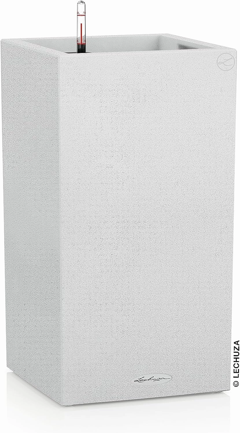 Lechuza 13607 Canto Stone 30 High Self-Watering Planter for Indoor and Outdoor Use, 12" x 12" x 22", White