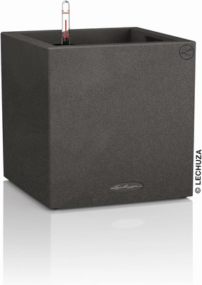 Lechuza 13722 Canto Stone Low Self-Watering Planter for Indoor and Outdoor Use, 16" x 16" x 16", Graphite Black