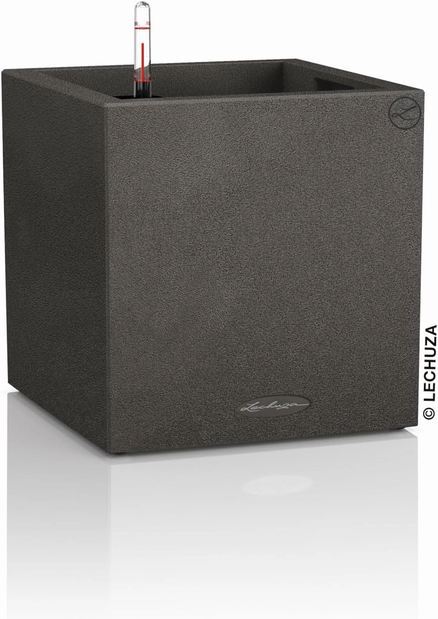 Lechuza 13722 Canto Stone Low Self-Watering Planter for Indoor and Outdoor Use, 16" x 16" x 16", Graphite Black