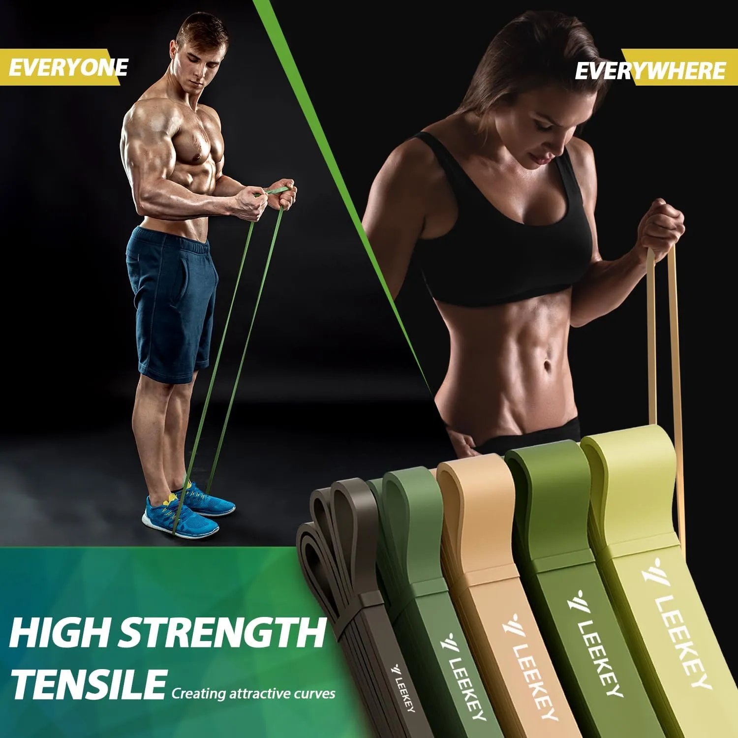 LEEKEY Resistance Bands, Exercise Bands with Handles,Pull Up Assist Bands - Band Set with Door Anchor - Bands for Working Out,Band for Men and Women Fitness Training, Physical Therapy,Home Workouts