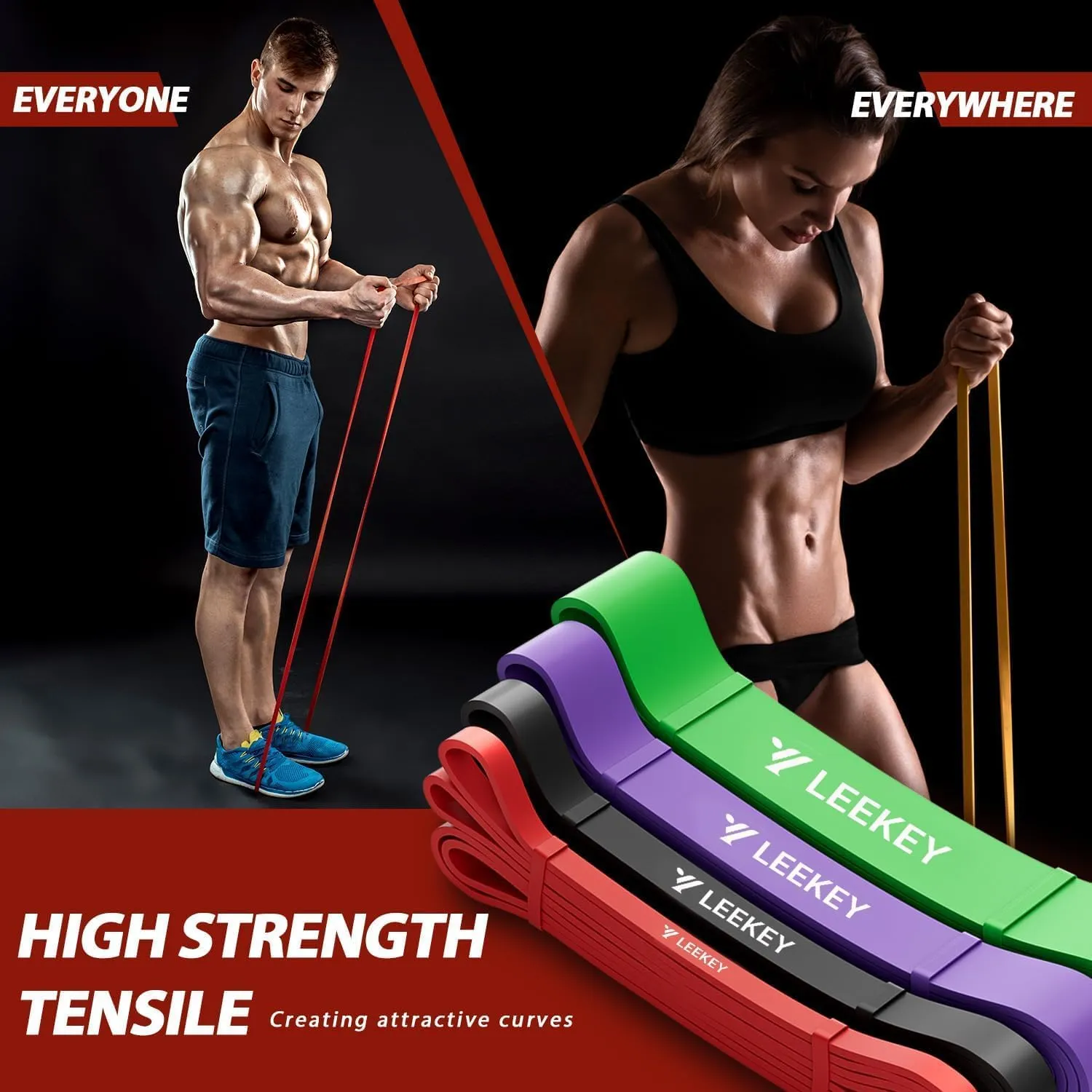 LEEKEY Resistance Bands, Exercise Bands with Handles,Pull Up Assist Bands - Band Set with Door Anchor - Bands for Working Out,Band for Men and Women Fitness Training, Physical Therapy,Home Workouts