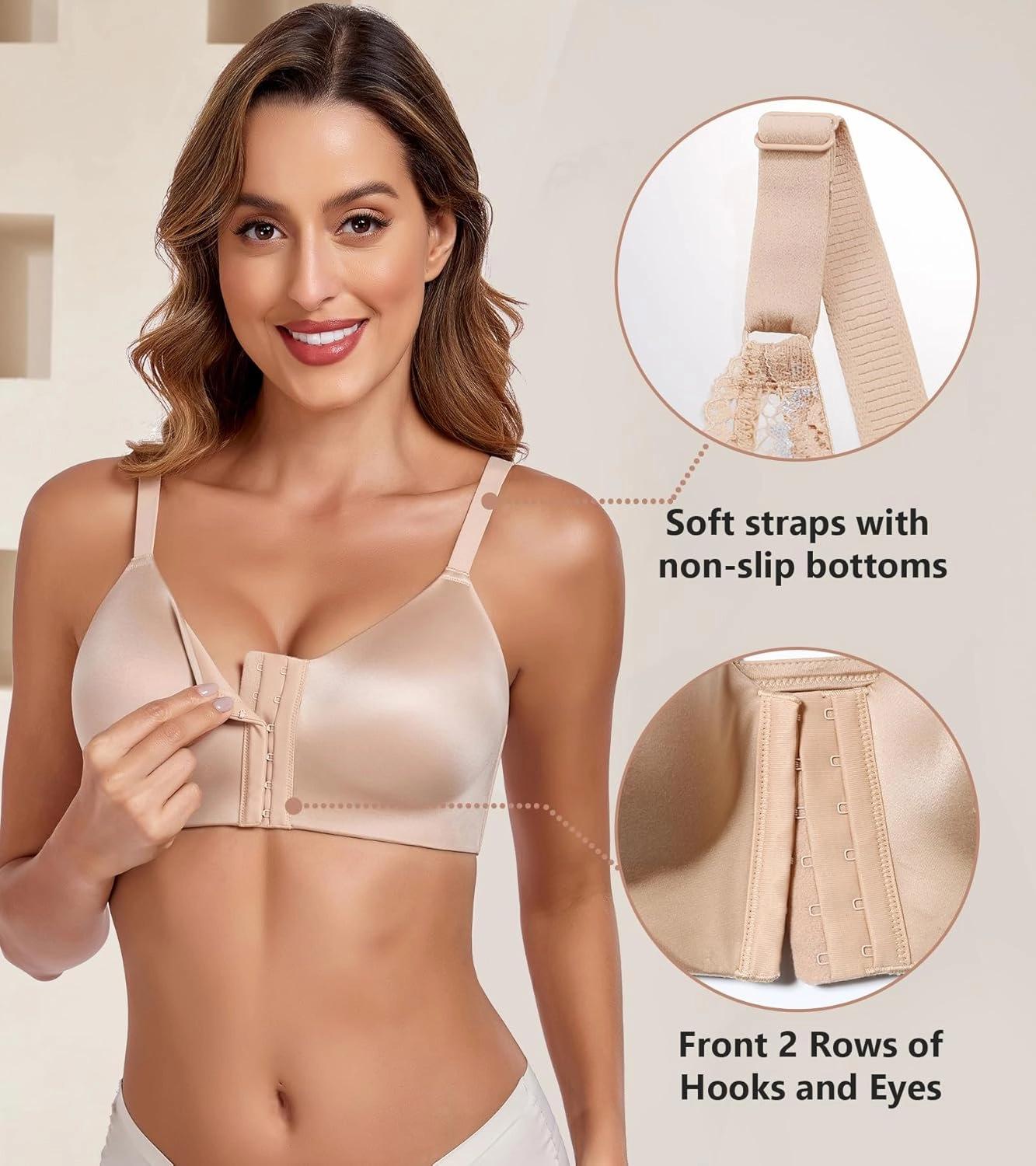 Lemorosy Women's Front Closure Bra Comfortable Wireless Lightly Lined Plus Size Full Coverage Racerback Brassiere
