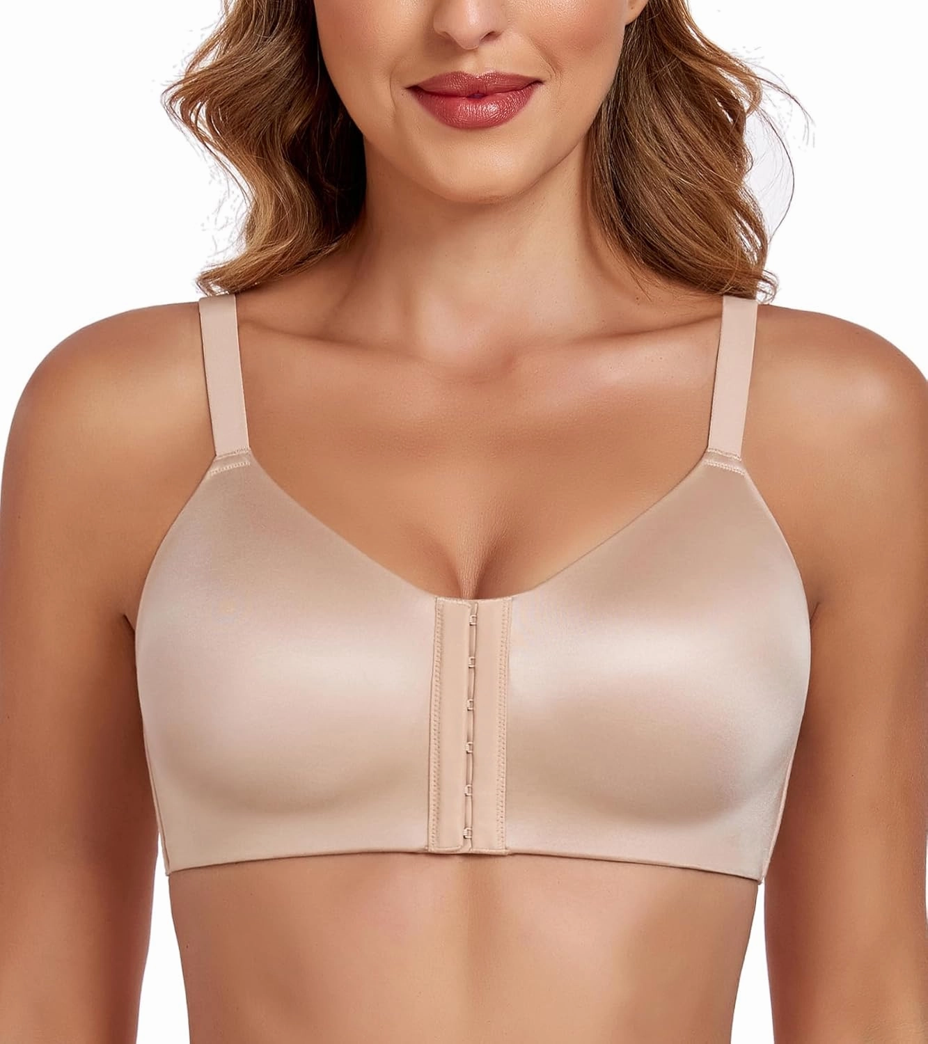 Lemorosy Women's Front Closure Bra Comfortable Wireless Lightly Lined Plus Size Full Coverage Racerback Brassiere