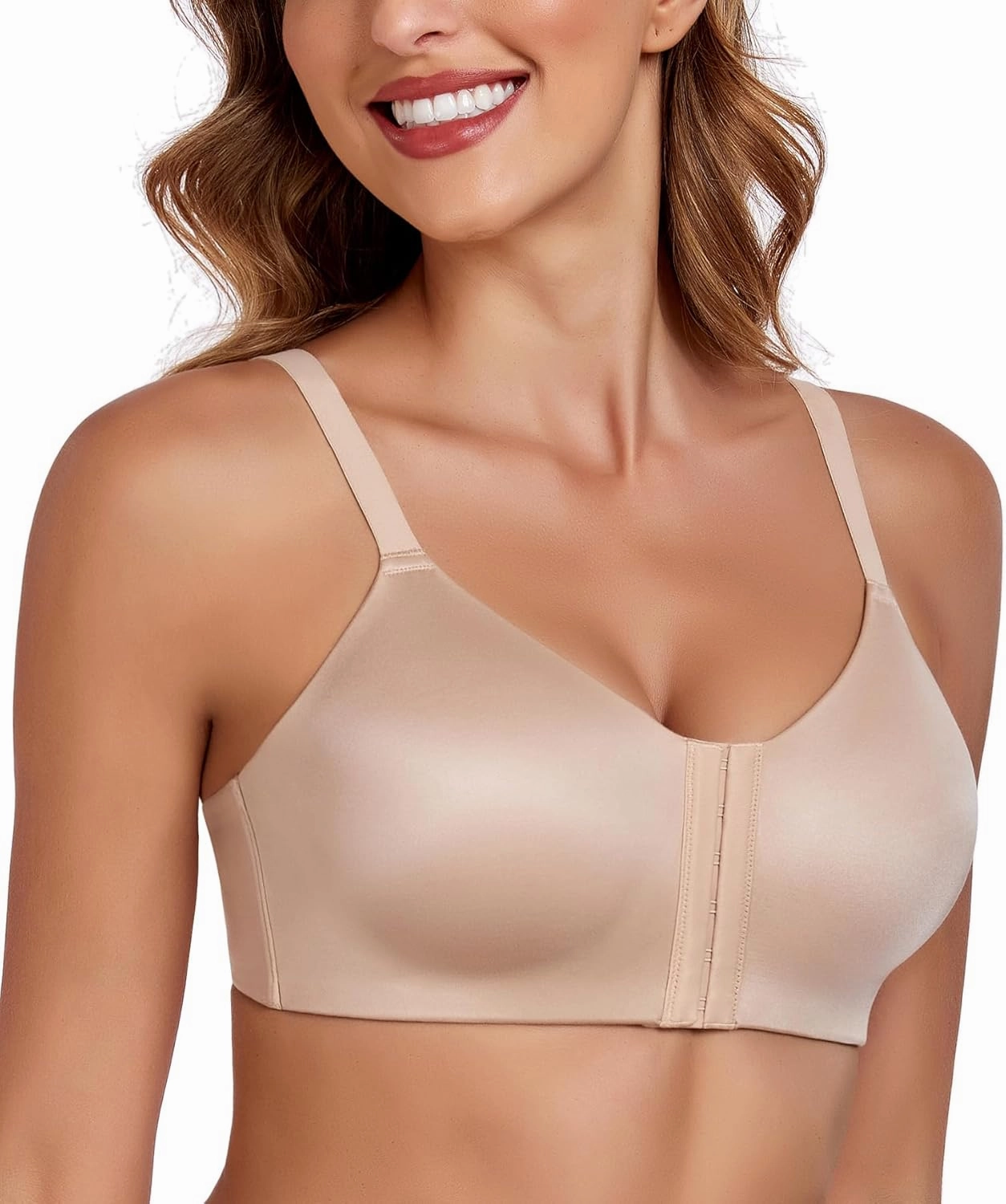 Lemorosy Women's Front Closure Bra Comfortable Wireless Lightly Lined Plus Size Full Coverage Racerback Brassiere
