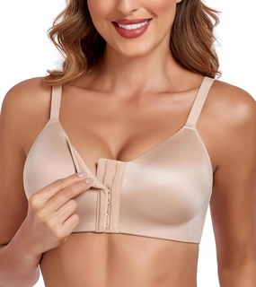 Lemorosy Women's Front Closure Bra Comfortable Wireless Lightly Lined Plus Size Full Coverage Racerback Brassiere