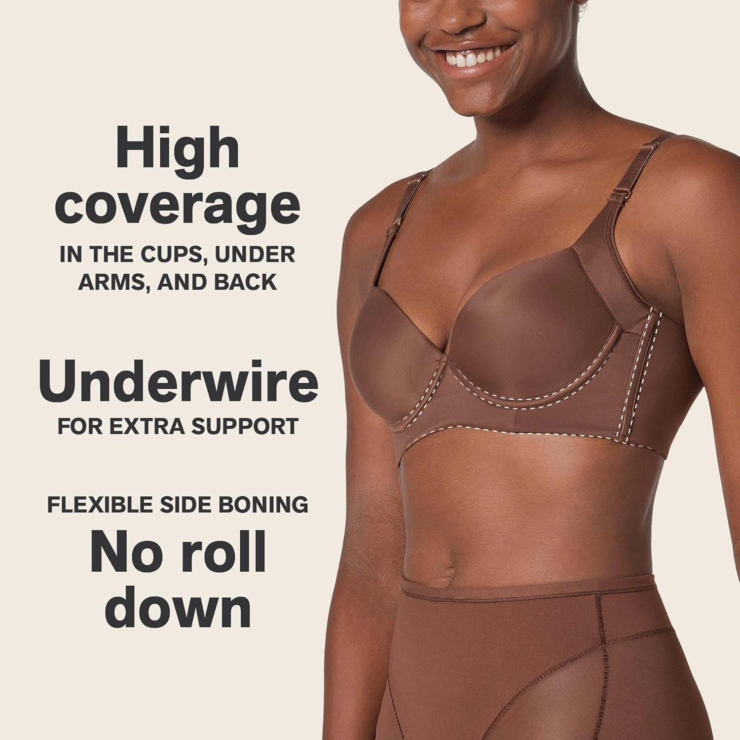 Leonisa Back Smoothing Bras for Women, Full Coverage Underwire Bra, Adjustable Hook & Eye Closure