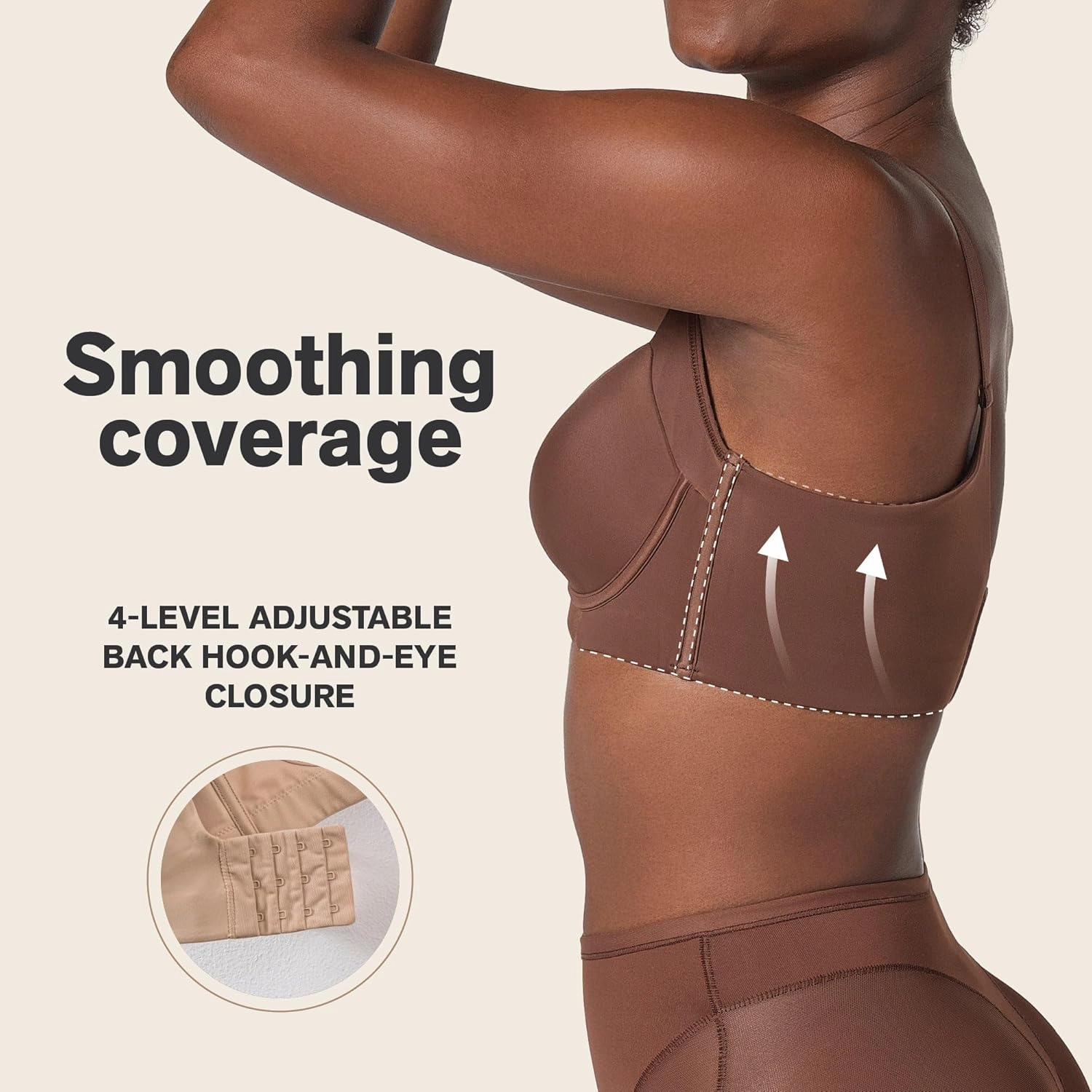 Leonisa Back Smoothing Bras for Women, Full Coverage Underwire Bra, Adjustable Hook & Eye Closure