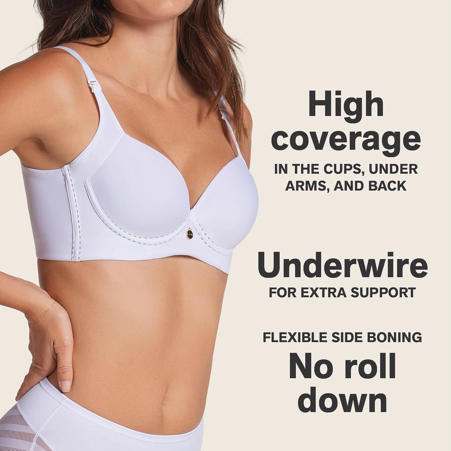 Leonisa Back Smoothing Bras for Women, Full Coverage Underwire Bra, Adjustable Hook & Eye Closure