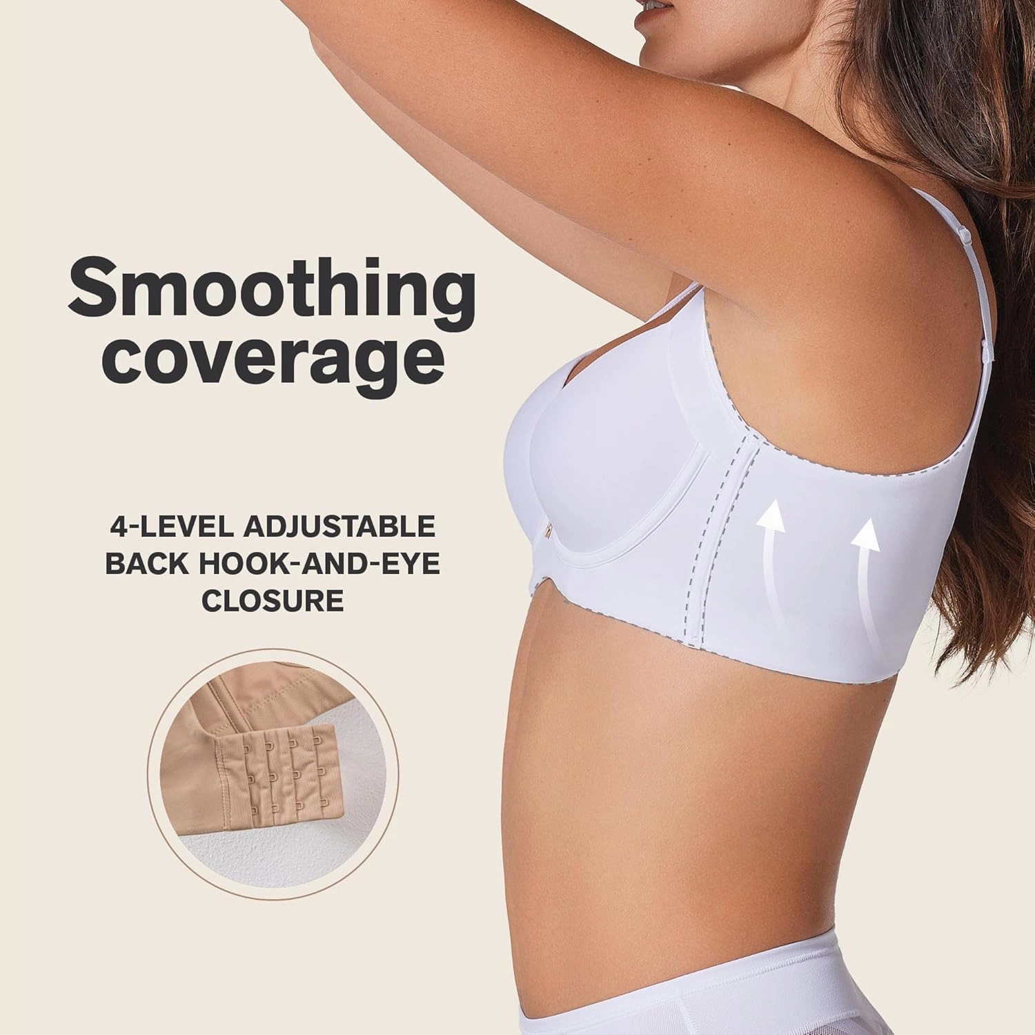 Leonisa Back Smoothing Bras for Women, Full Coverage Underwire Bra, Adjustable Hook & Eye Closure
