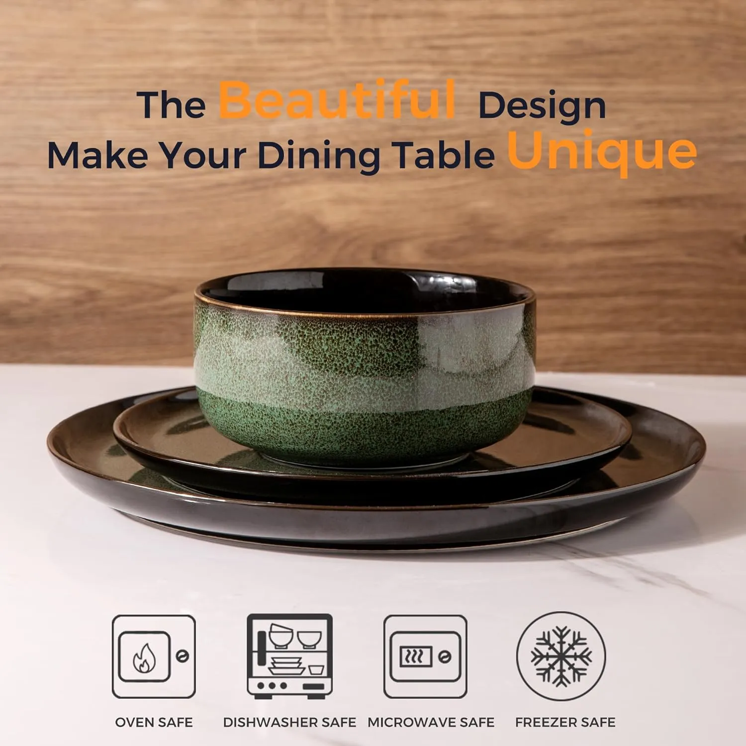 LeRatio Ceramic Dinnerware Sets,12-Piece Plates and Bowls,Handmade Reactive Glaze Dishes Set,Chip Resistant and Scratch Resistant | Oven Dishwasher & Microwave Safe,Service for 4-Green