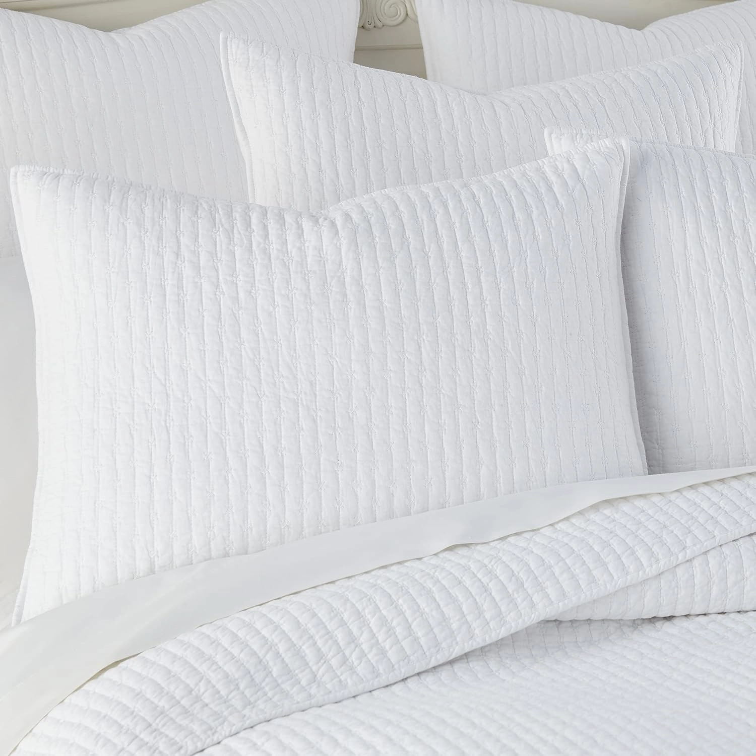 Levtex Home - Cross Stitch Bright White Quilt Set - 100% Cotton - King/Cal King Quilt (106x92in.)   2 King Shams (36x20in.) - Reversible - Cotton Fabric