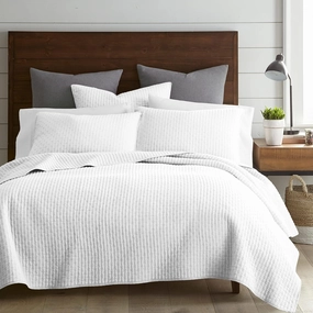 Levtex Home - Cross Stitch Bright White Quilt Set - 100% Cotton - King/Cal King Quilt (106x92in.)   2 King Shams (36x20in.) - Reversible - Cotton Fabric
