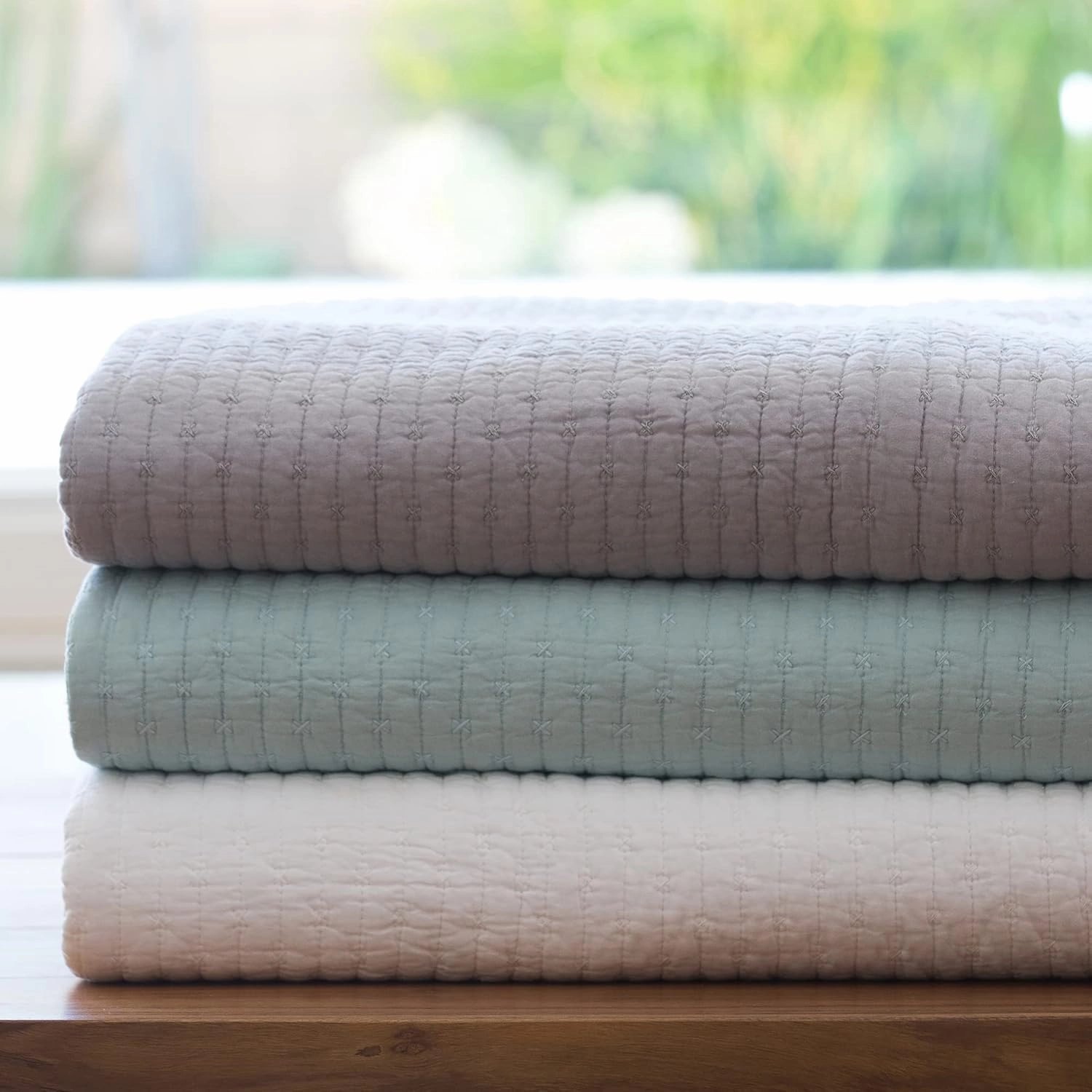 Levtex Home - Cross Stitch Bright White Quilt Set - 100% Cotton - King/Cal King Quilt (106x92in.)   2 King Shams (36x20in.) - Reversible - Cotton Fabric
