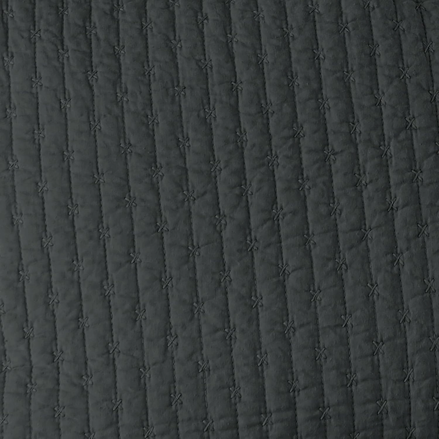 Levtex Home - Cross Stitch Charcoal Quilt Set - King/Cal King Quilt (106x92in.)   2 King Shams (36x20in.) - Reversible - Cotton Fabric