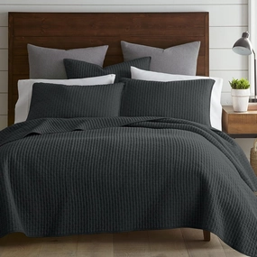 Levtex Home - Cross Stitch Charcoal Quilt Set - King/Cal King Quilt (106x92in.)   2 King Shams (36x20in.) - Reversible - Cotton Fabric
