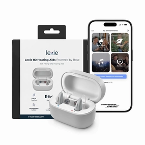 Lexie B2 OTC Hearing Aids Powered by Bose - Bluetooth Call Enabled for iOS, Rechargeable with App Control, all day Comfort. Self-Fit Solution, Noise Reduction, for Mild to Moderate Hearing Loss (Gray)