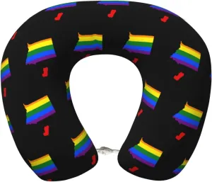 LGBT Flag Map of Equatorial Guinea Neck Pillow Memory Foam U-Shaped Travel Neck Pillow for Airplanes Car Home