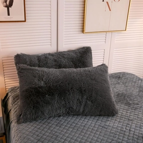 LIFEREVO 2 Pack Faux Fur Pillow Shams,Shaggy Plush Home Decorative Luxury Series Super Soft Furry Pillow Case with Zipper Closure for Home Sofa Couch Decoration,Standard Queen(Dark Gray,20"x26")