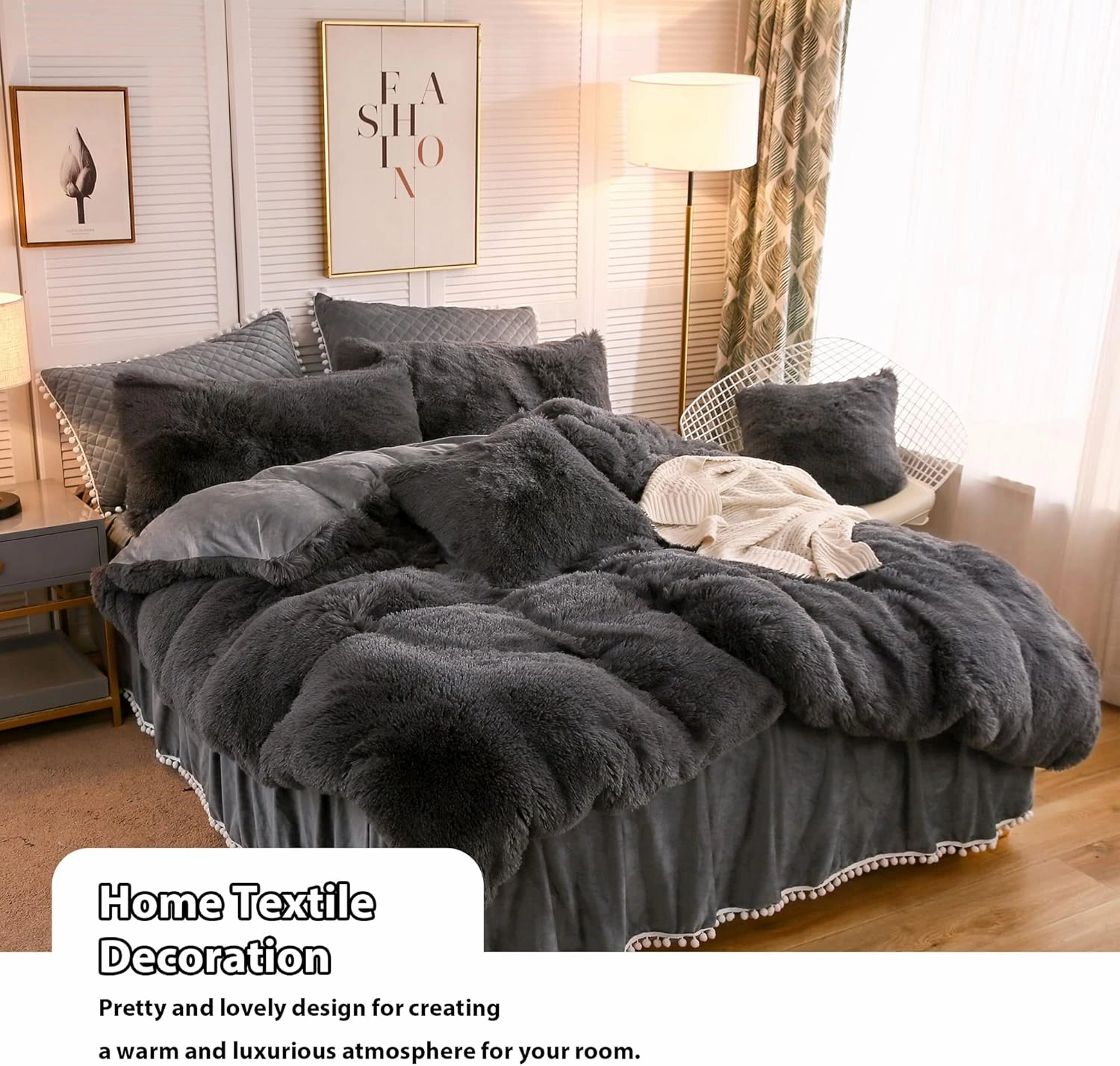 LIFEREVO 2 Pack Faux Fur Pillow Shams,Shaggy Plush Home Decorative Luxury Series Super Soft Furry Pillow Case with Zipper Closure for Home Sofa Couch Decoration,Standard Queen(Dark Gray,20"x26")