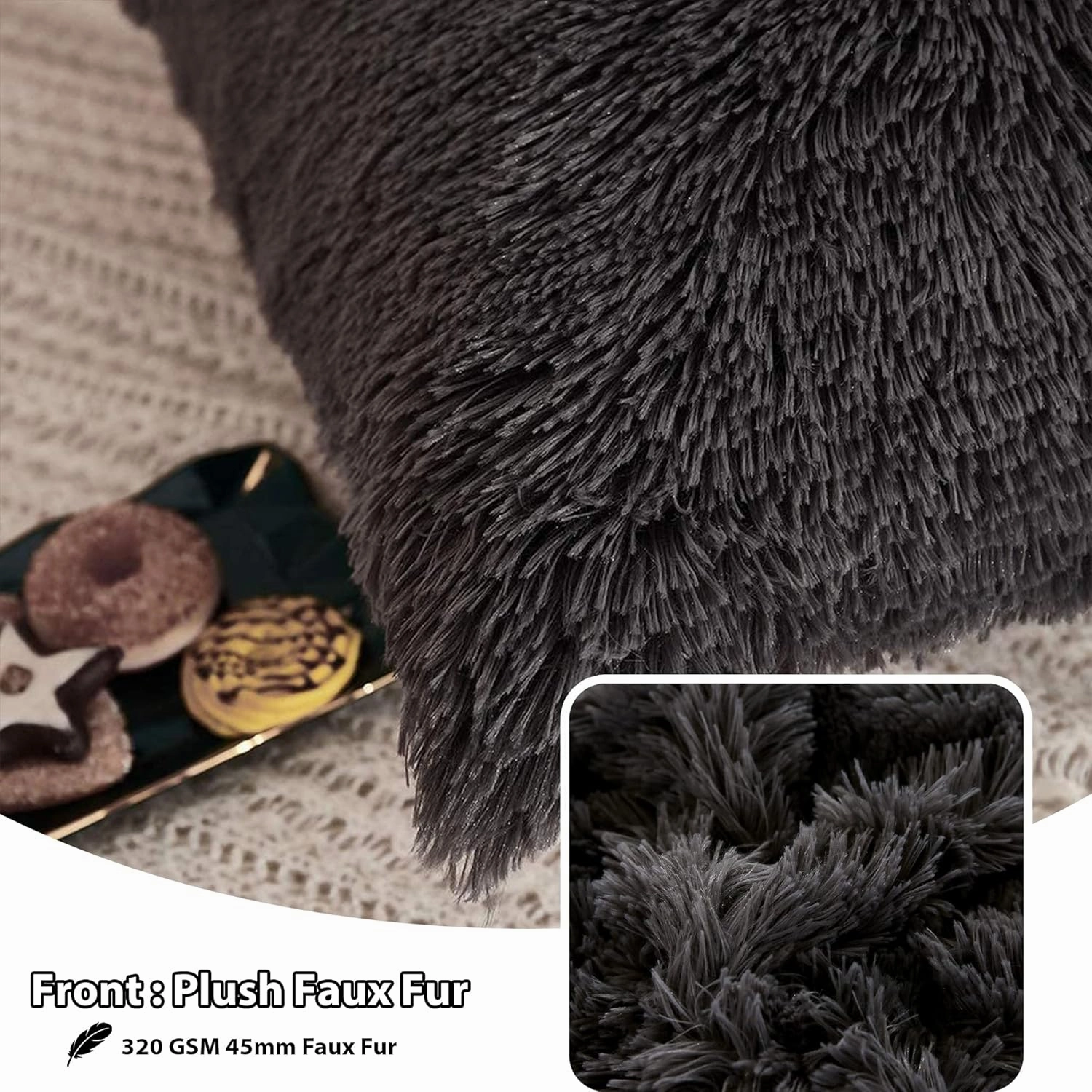 LIFEREVO 2 Pack Faux Fur Pillow Shams,Shaggy Plush Home Decorative Luxury Series Super Soft Furry Pillow Case with Zipper Closure for Home Sofa Couch Decoration,Standard Queen(Dark Gray,20"x26")